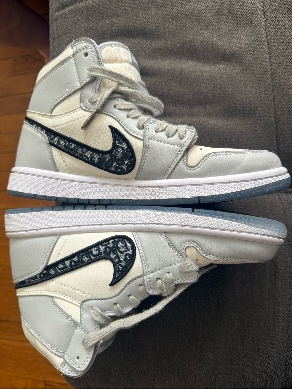 NikeDior Men's High-Top Sneakers in Light Gray, white size 7